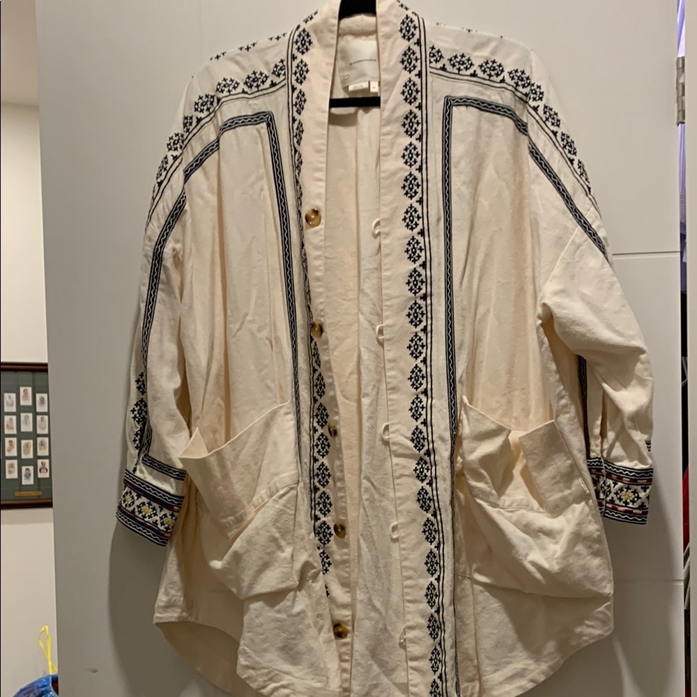 Anthropologie Cream and Black Utility Jacket with Kimono Style